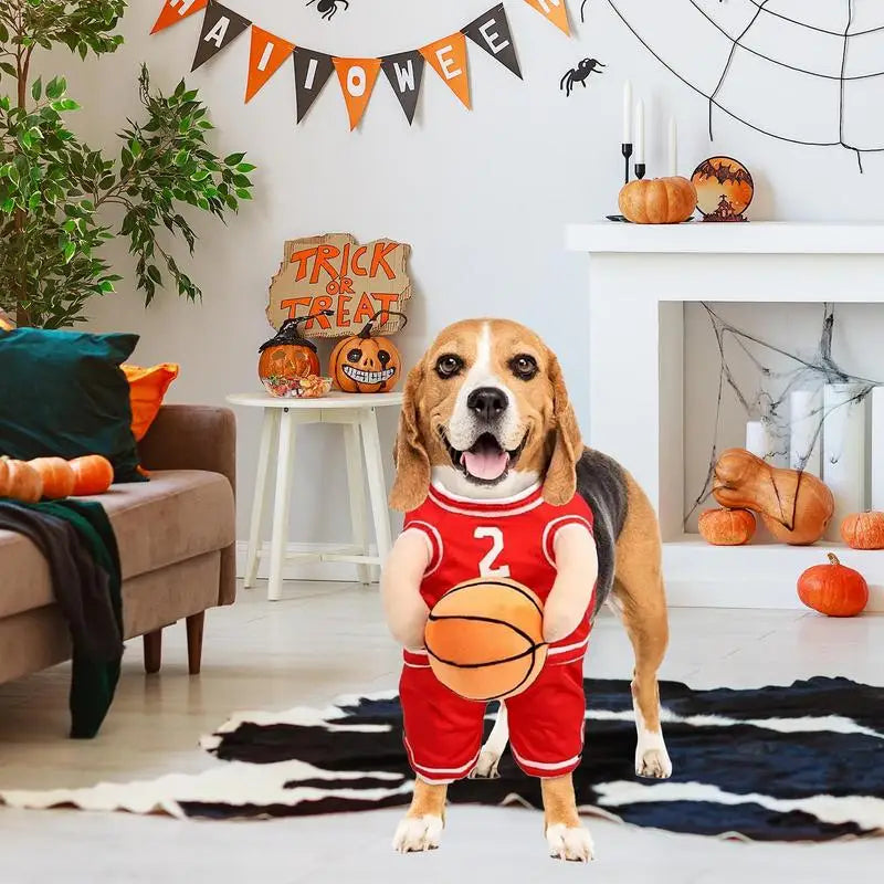 Basketball Player Pet Costume – Dog Holding Basketball Outfit for Medium Dogs