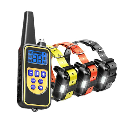 Dog training collar set with remote control for three dogs on a white background