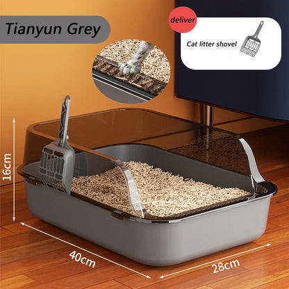 Cat Litter Box – Semi-Enclosed High Side Splashproof Sandbox with Scoop