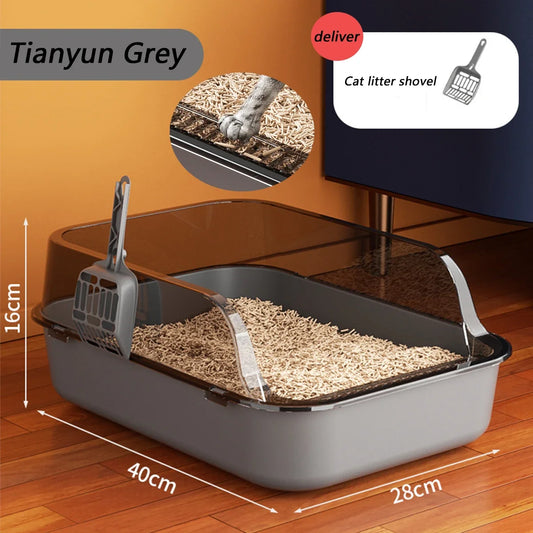 Cat Litter Box – Semi-Enclosed High Side Splashproof Sandbox with Scoop