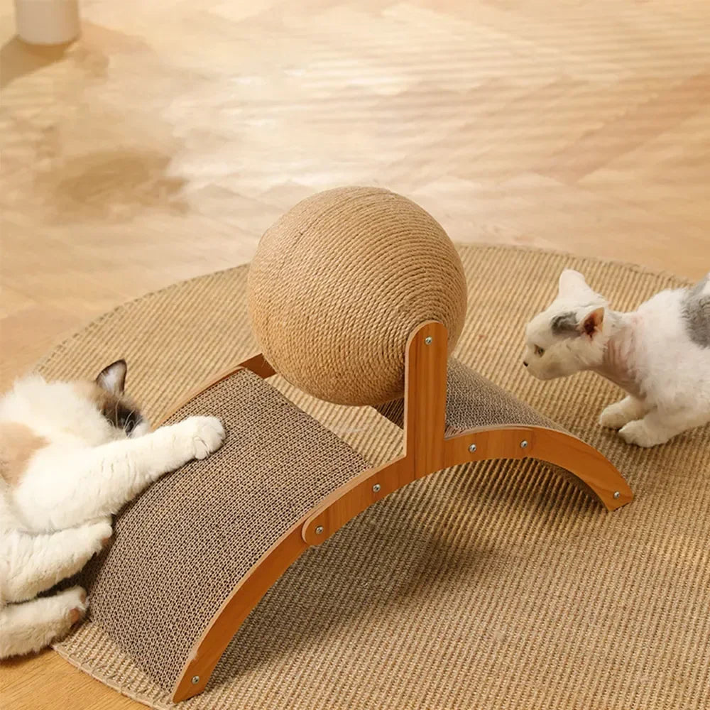 Cat Grinding Paw Toy – 2-in-1 Wooden Cat Scratching Ball & Sisal Scratch Board