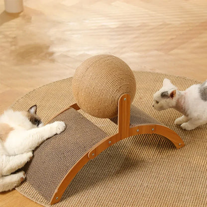 Cat Grinding Paw Toy – 2-in-1 Wooden Cat Scratching Ball & Sisal Scratch Board