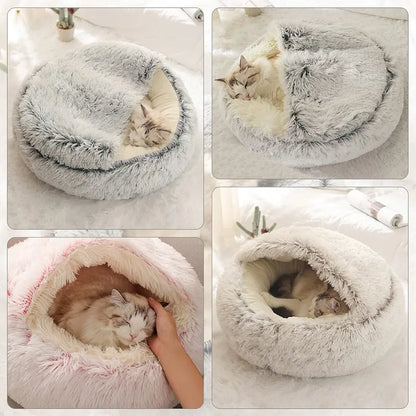 Cat Bed with Cover – Warm Soft Plush Sleeping Nest for Cats & Small Dogs