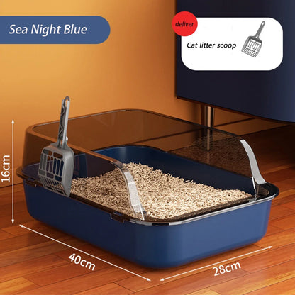 Cat Litter Box – Semi-Enclosed High Side Splashproof Sandbox with Scoop