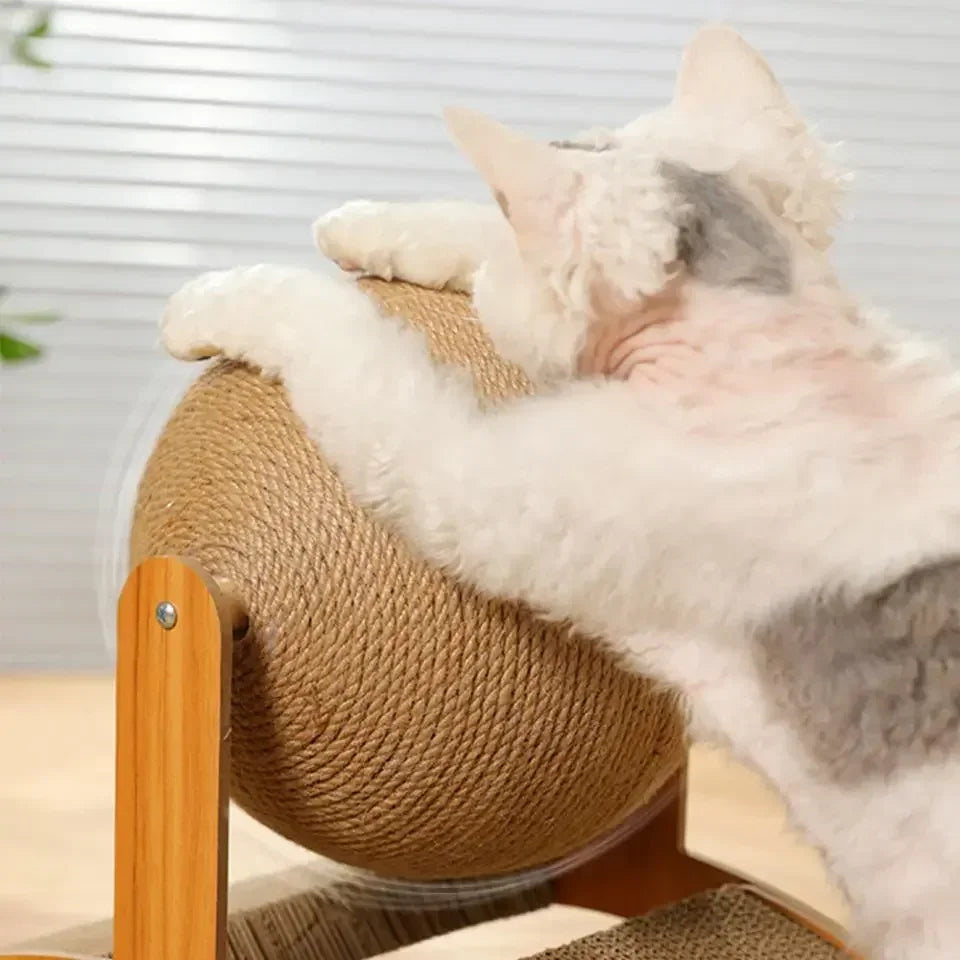 Cat Grinding Paw Toy – 2-in-1 Wooden Cat Scratching Ball & Sisal Scratch Board