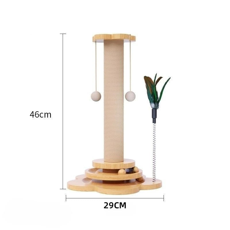 Pet Cat Toy – Solid Wood Turntable with Sisal Balls & Scratching Board