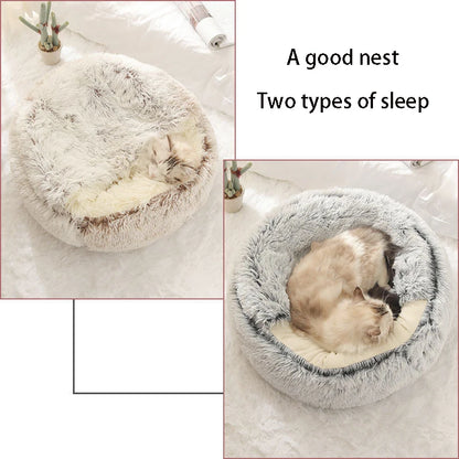 Cat Bed with Cover – Warm Soft Plush Sleeping Nest for Cats & Small Dogs
