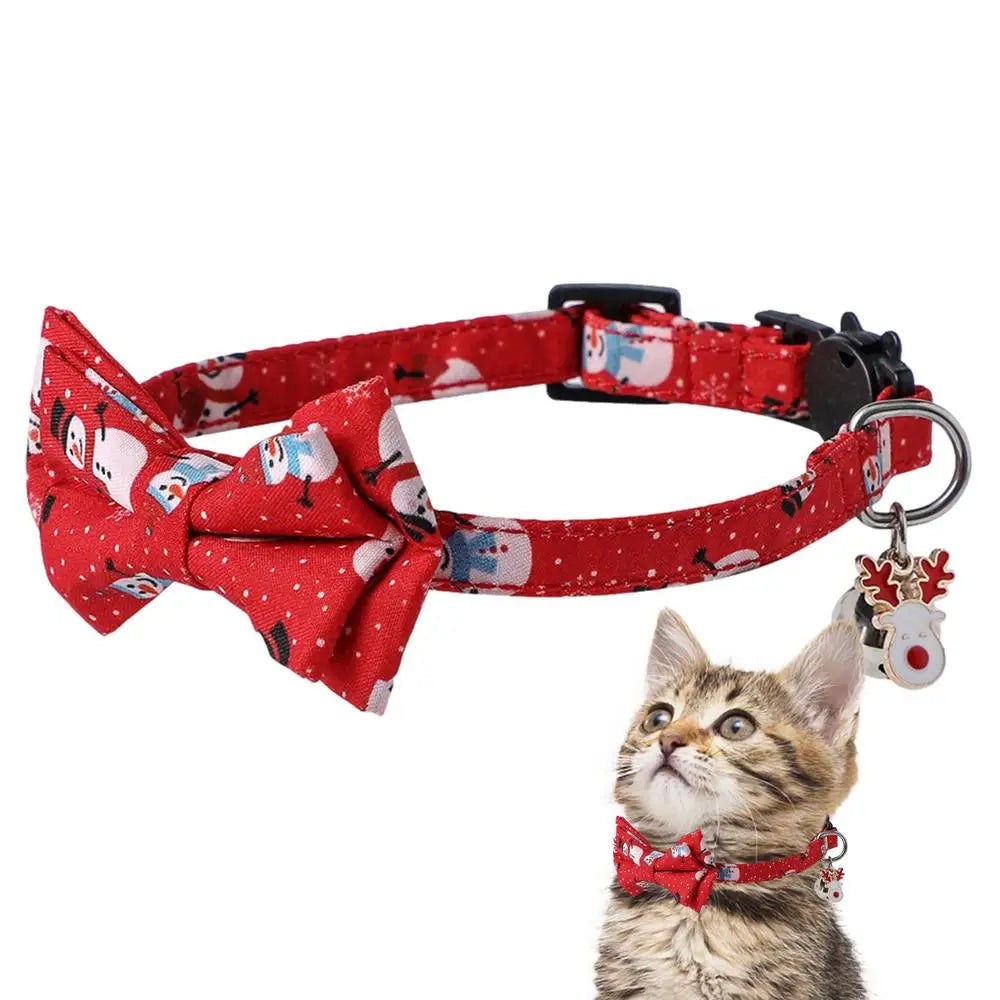 Christmas Cat Collar with Bell – Adjustable Snowflake Bow Breakaway