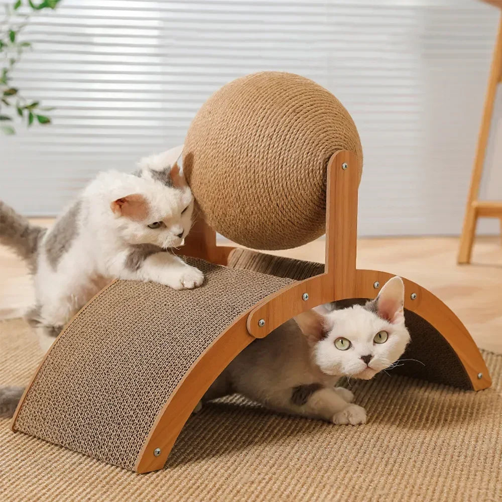 Cat Grinding Paw Toy – 2-in-1 Wooden Cat Scratching Ball & Sisal Scratch Board