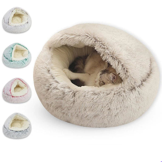 Cat Bed with Cover – Warm Soft Plush Sleeping Nest for Cats & Small Dogs