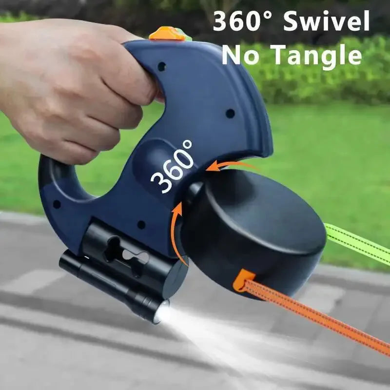 Retractable Dual Dog Leash with LED Light & Waste Bag Holder
