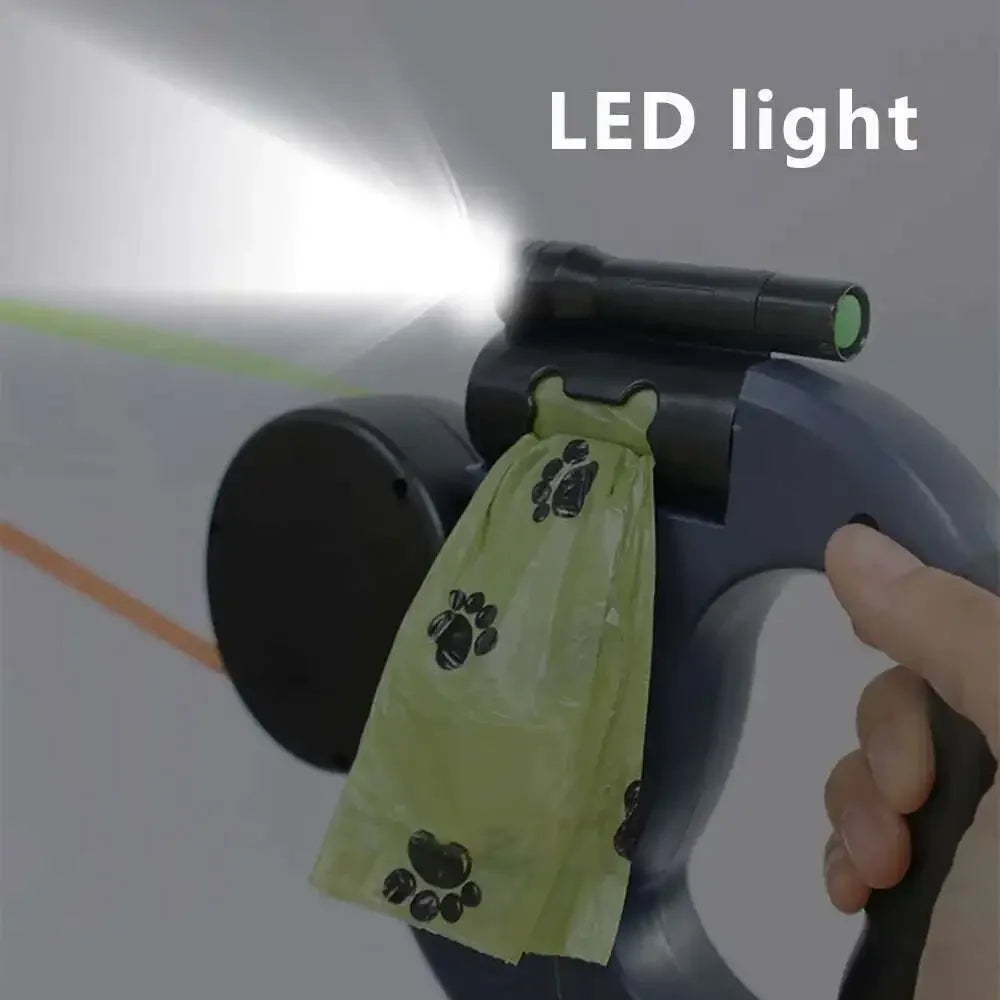 Retractable Dual Dog Leash with LED Light & Waste Bag Holder