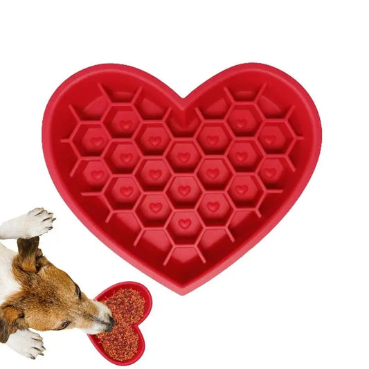 Slow Feeder Pet Bowl – Silicone Love-Shaped Anti-Choke Bowl for Cats & Dogs