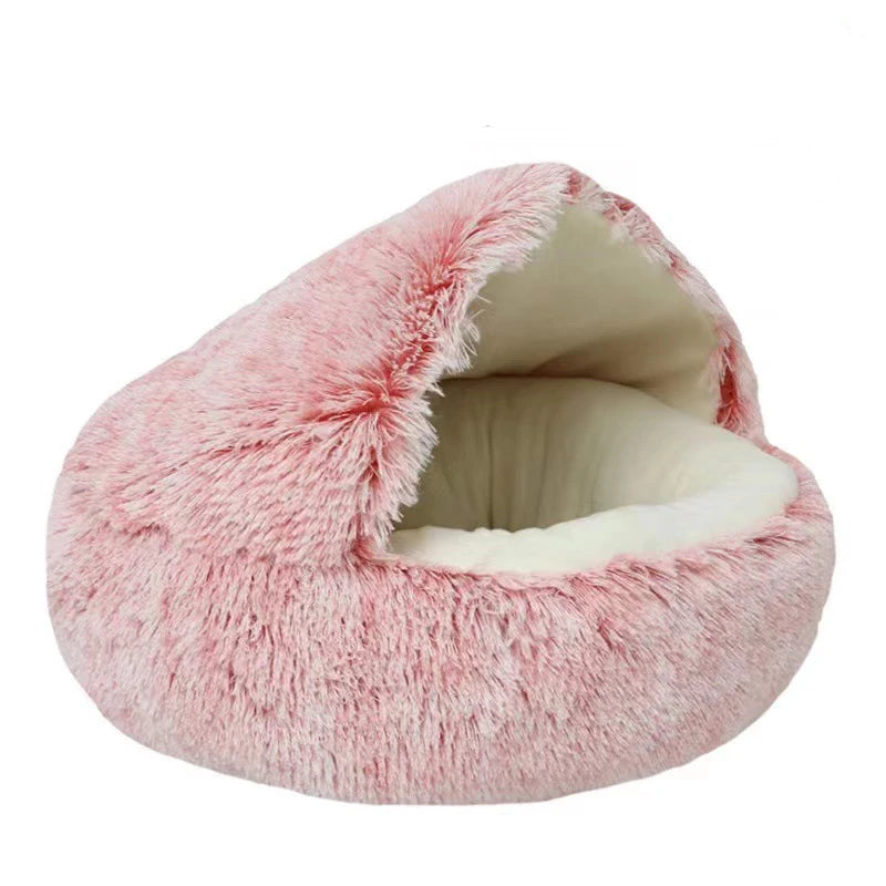 Cat Bed with Cover – Warm Soft Plush Sleeping Nest for Cats & Small Dogs