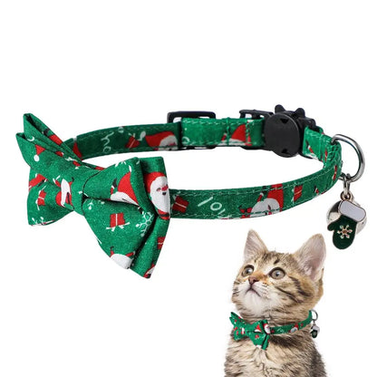 Christmas Cat Collar with Bell – Adjustable Snowflake Bow Breakaway