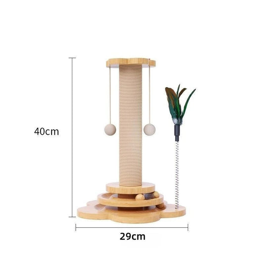 Pet Cat Toy – Solid Wood Turntable with Sisal Balls & Scratching Board