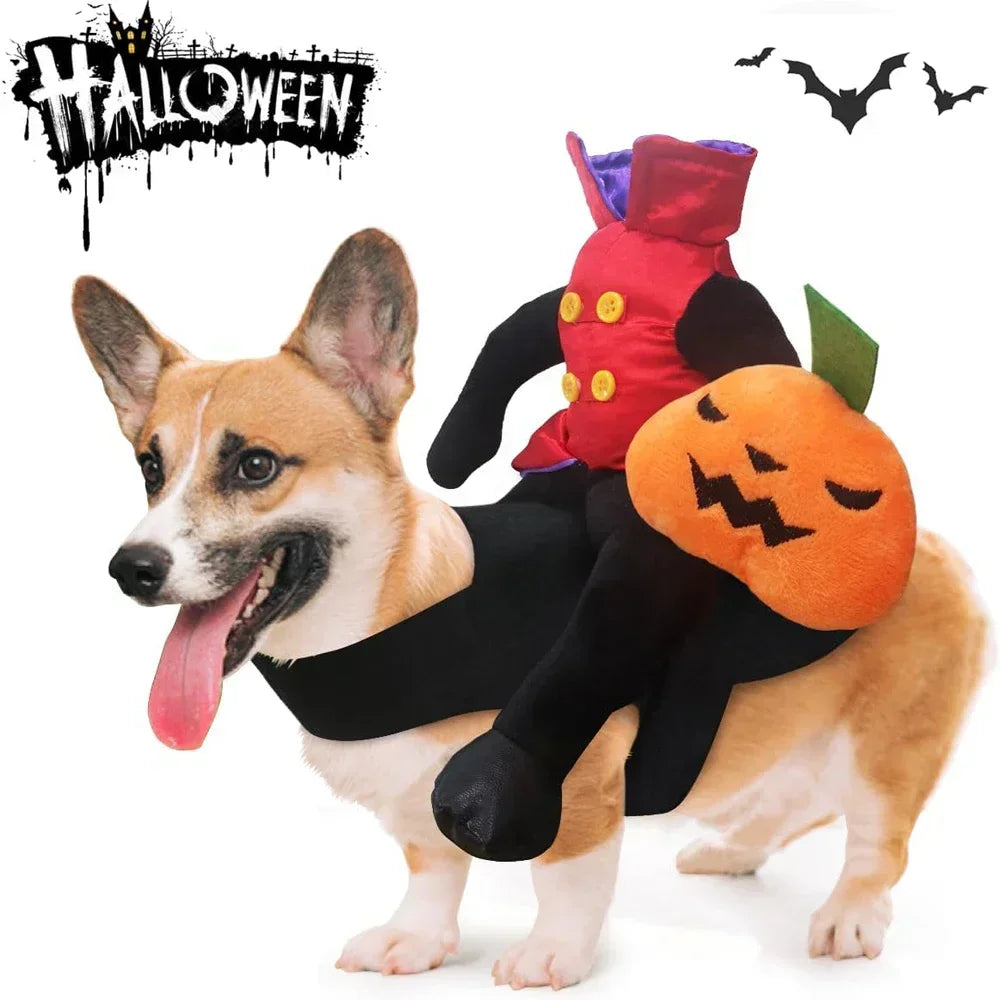 Pet Halloween Costume – Plush Horse Riding Outfit with Santa Claus for Dogs & Cats