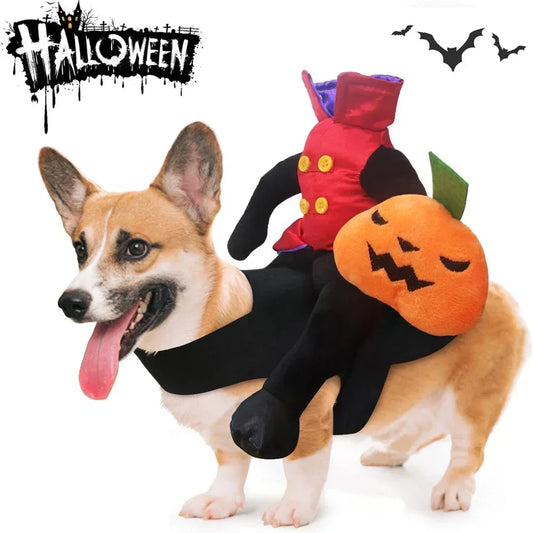 Pet Halloween Costume – Plush Horse Riding Outfit with Santa Claus for Dogs & Cats