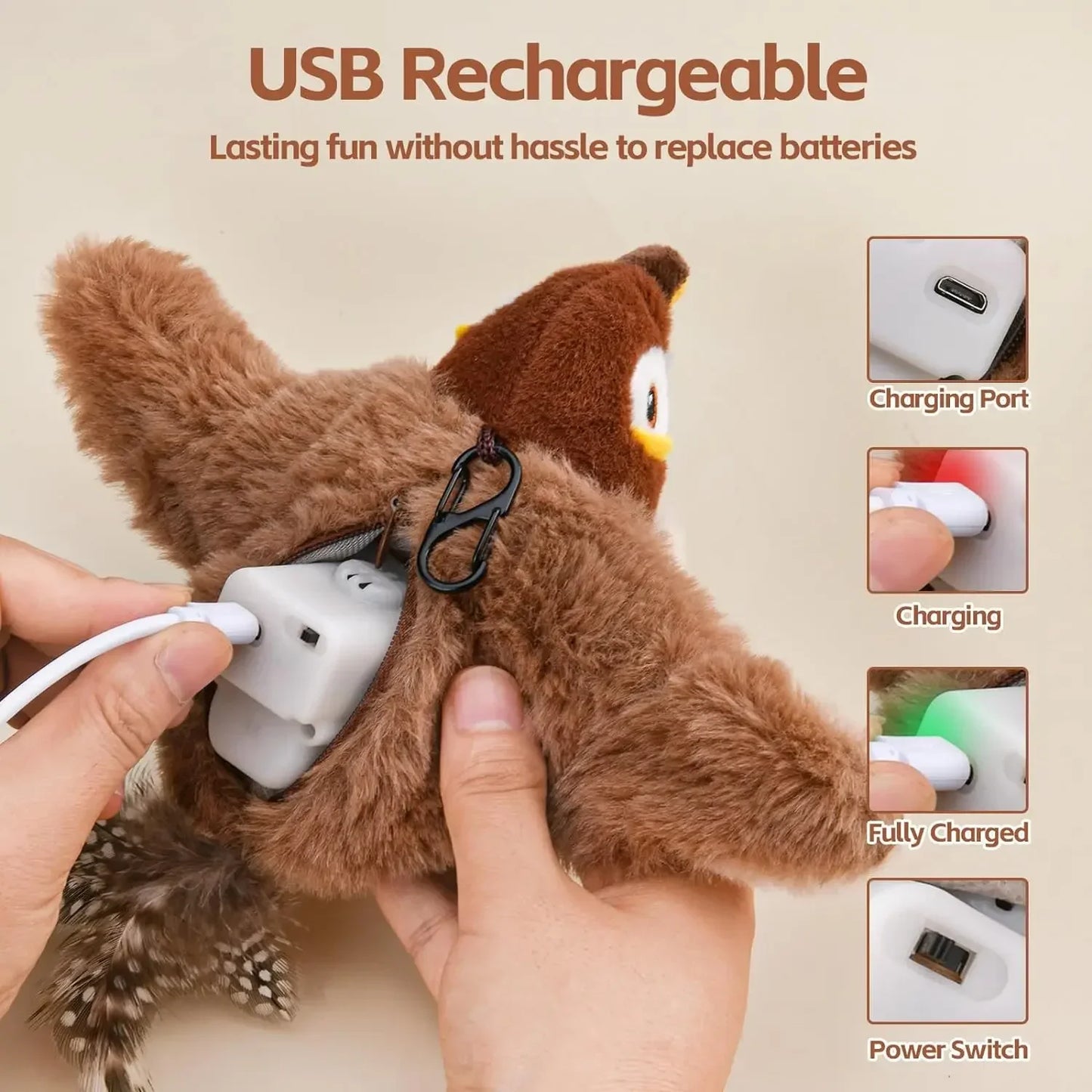 Interactive Cat Toy – Rechargeable Chirping Bird with Catnip Plush
