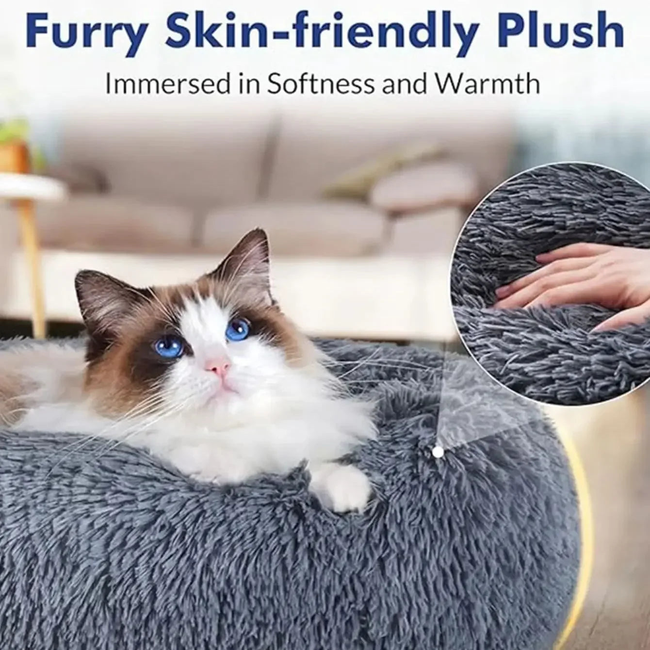 Round Plush Pet Bed | Soft & Warm Sleeping Bed for Dogs and Cats
