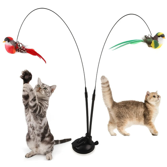 Interactive Cat Teaser Wand Set – Realistic Feather Birds with Long Pole & Double Rod