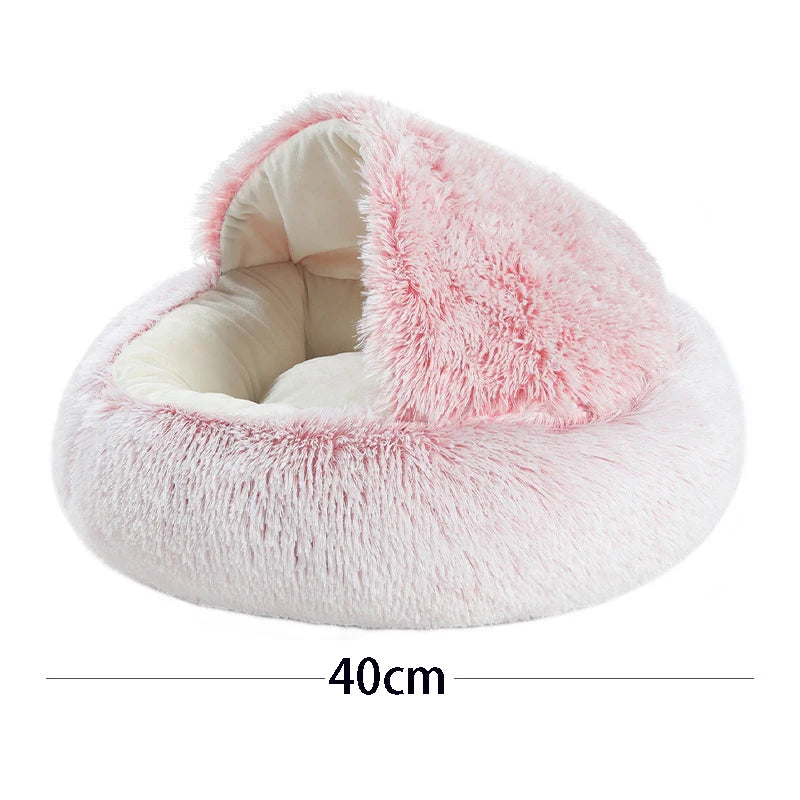 Cat Bed with Cover – Warm Soft Plush Sleeping Nest for Cats & Small Dogs