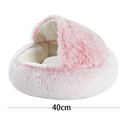 Cat Bed with Cover – Warm Soft Plush Sleeping Nest for Cats & Small Dogs