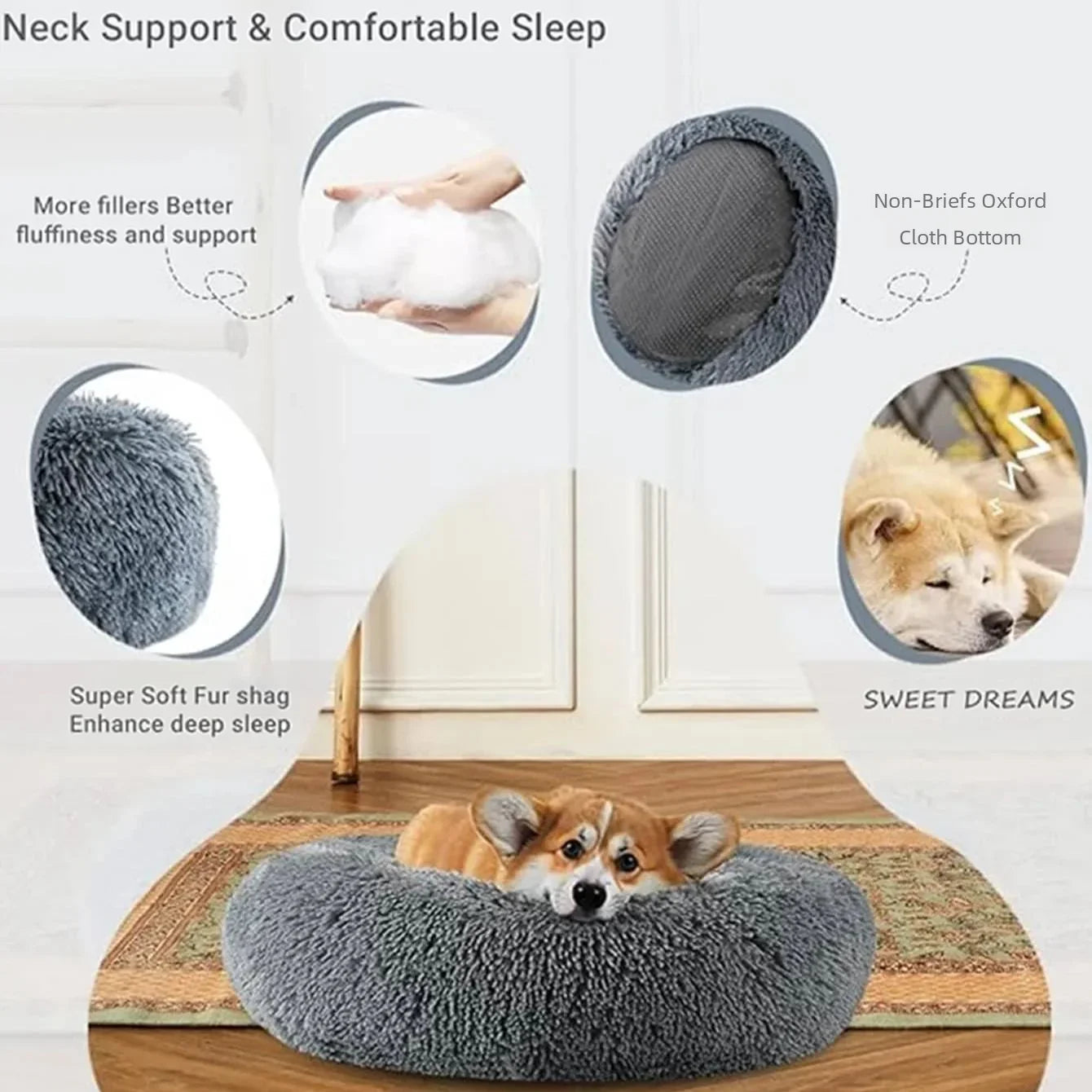 Round Plush Pet Bed | Soft & Warm Sleeping Bed for Dogs and Cats
