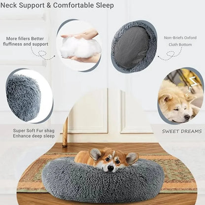 Round Plush Pet Bed | Soft & Warm Sleeping Bed for Dogs and Cats