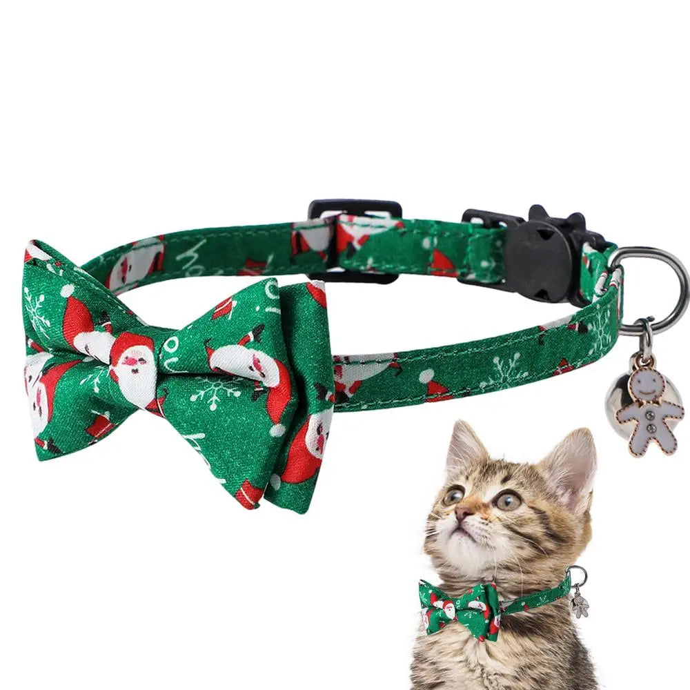 Christmas Cat Collar with Bell – Adjustable Snowflake Bow Breakaway