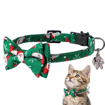 Christmas Cat Collar with Bell – Adjustable Snowflake Bow Breakaway