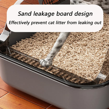 Cat Litter Box – Semi-Enclosed High Side Splashproof Sandbox with Scoop