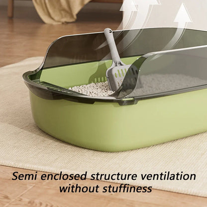 Cat Litter Box – Semi-Enclosed High Side Splashproof Sandbox with Scoop