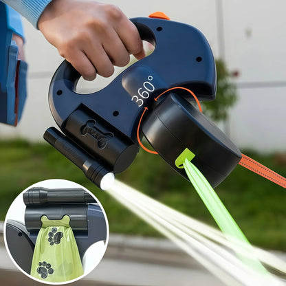Retractable Dual Dog Leash with LED Light & Waste Bag Holder