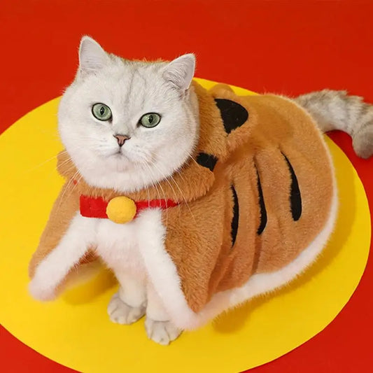 Cute Cat Warm Cloak – Tiger-Shape Winter Hooded Coat Costume for Cats & Kittens
