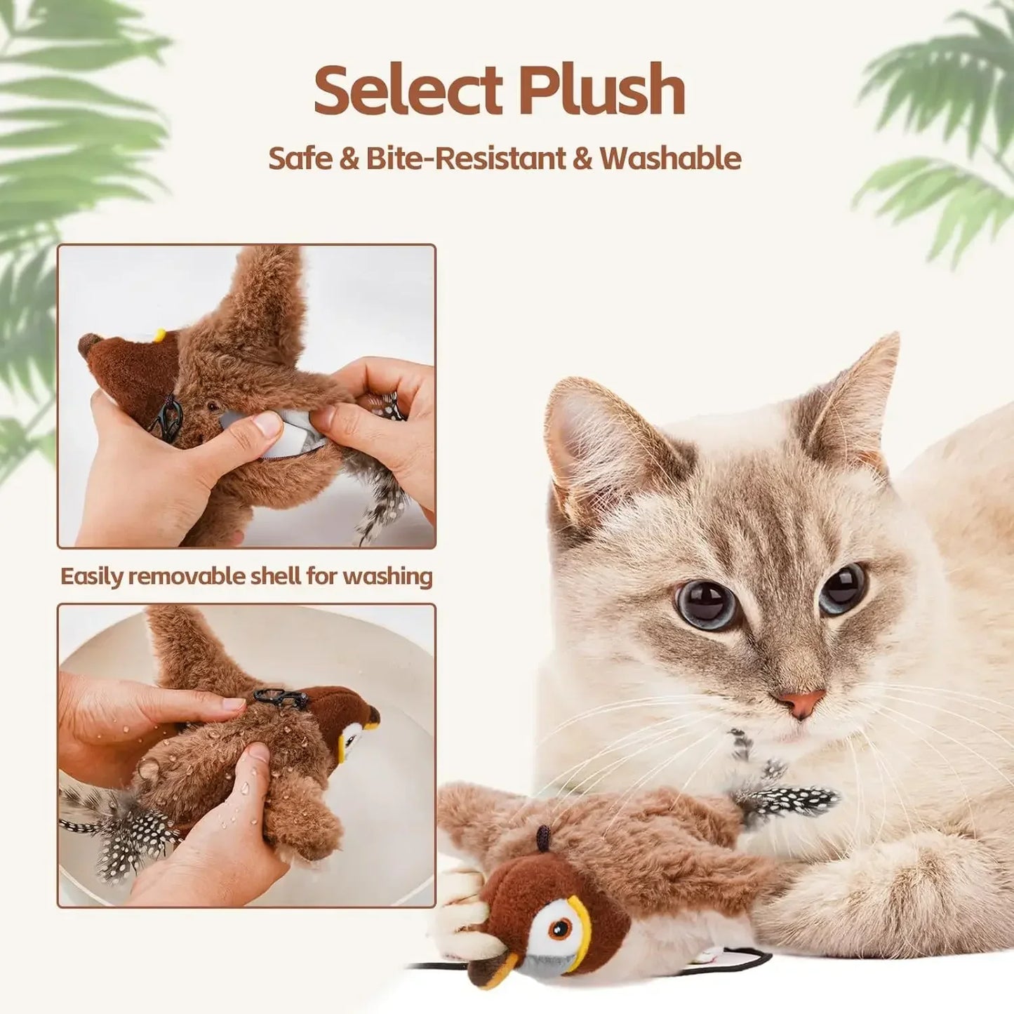 Interactive Cat Toy – Rechargeable Chirping Bird with Catnip Plush