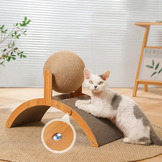 Cat Grinding Paw Toy – 2-in-1 Wooden Cat Scratching Ball & Sisal Scratch Board
