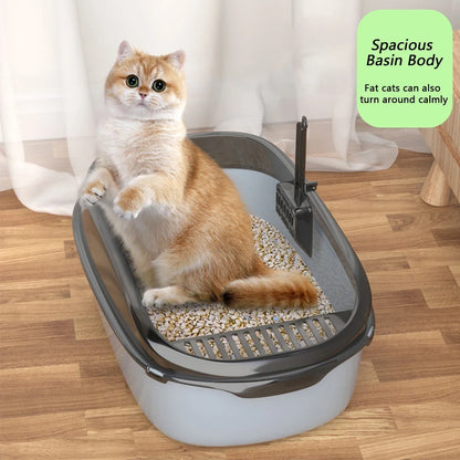 Cat Litter Box – Semi-Enclosed High Side Splashproof Sandbox with Scoop