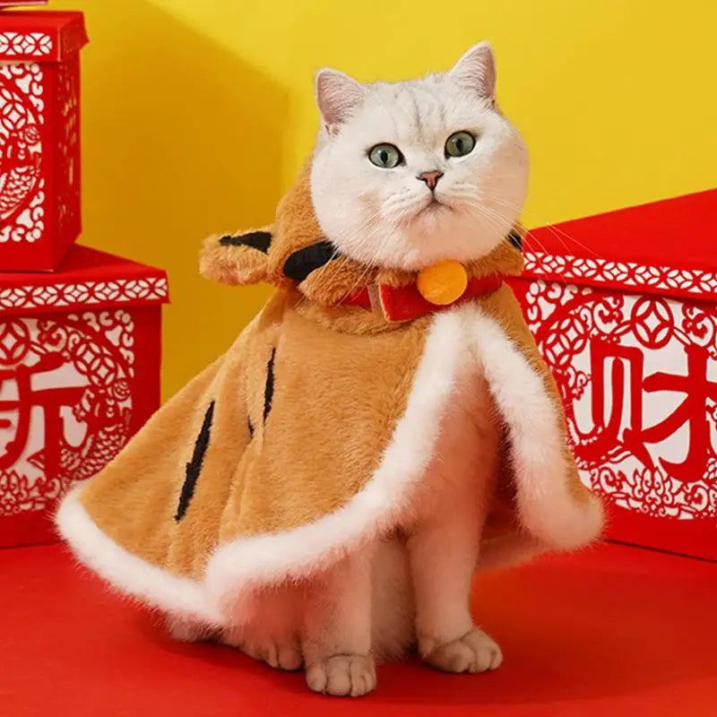 Cute Cat Warm Cloak – Tiger-Shape Winter Hooded Coat Costume for Cats & Kittens