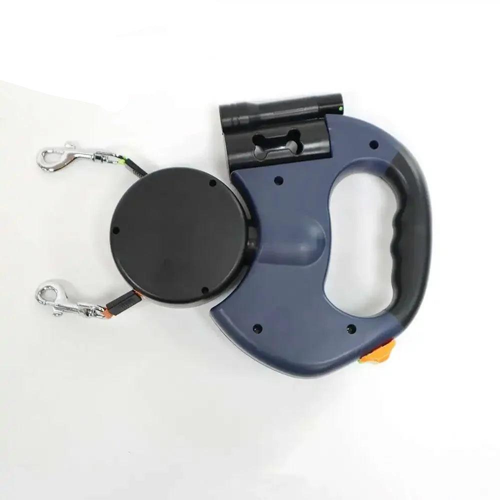 Blue retractable dog leash on a white background with 'Blue' text above it.