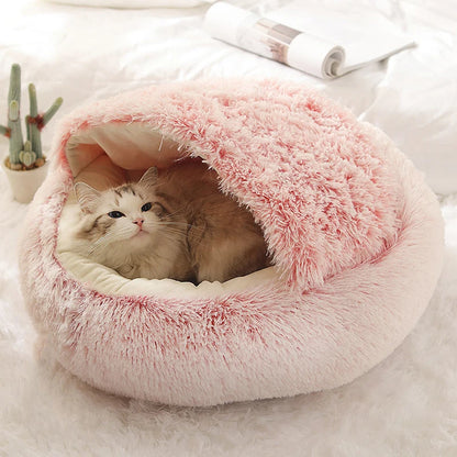 Cat Bed with Cover – Warm Soft Plush Sleeping Nest for Cats & Small Dogs