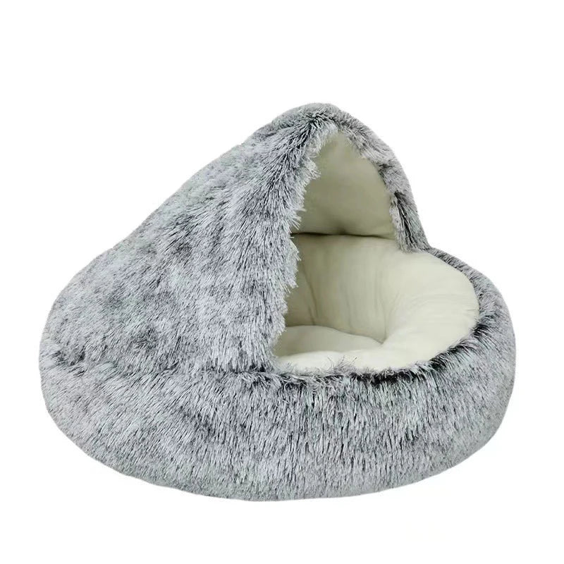 Cat Bed with Cover – Warm Soft Plush Sleeping Nest for Cats & Small Dogs