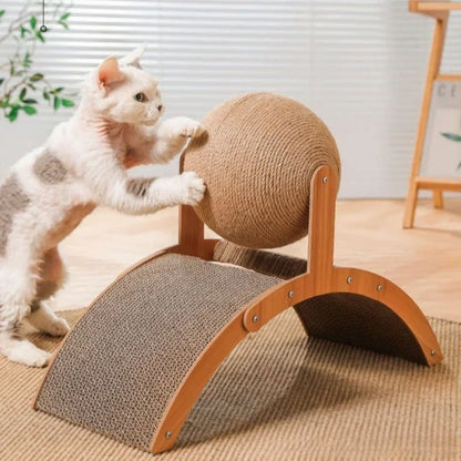 Cat Grinding Paw Toy – 2-in-1 Wooden Cat Scratching Ball & Sisal Scratch Board