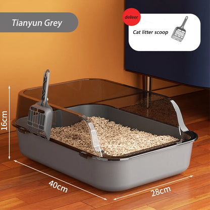 Cat Litter Box – Semi-Enclosed High Side Splashproof Sandbox with Scoop