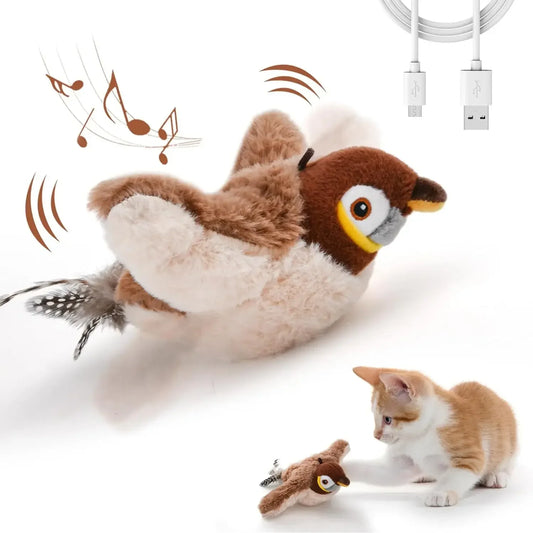 Interactive Cat Toy – Rechargeable Chirping Bird with Catnip Plush