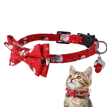 Christmas Cat Collar with Bell – Adjustable Snowflake Bow Breakaway