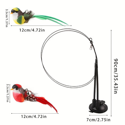 Interactive Cat Teaser Wand Set – Realistic Feather Birds with Long Pole & Double Rod