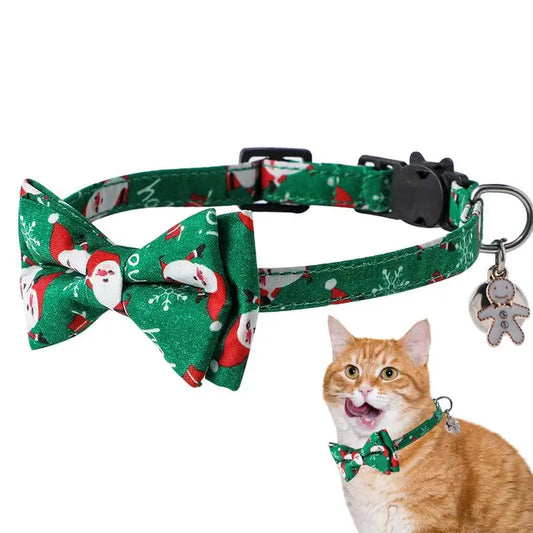 Christmas Cat Collar with Bell – Adjustable Snowflake Bow Breakaway
