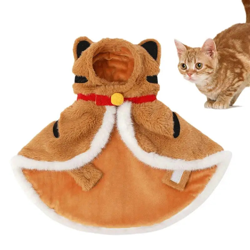Cute Cat Warm Cloak – Tiger-Shape Winter Hooded Coat Costume for Cats & Kittens