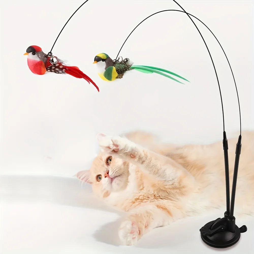 Interactive Cat Teaser Wand Set – Realistic Feather Birds with Long Pole & Double Rod